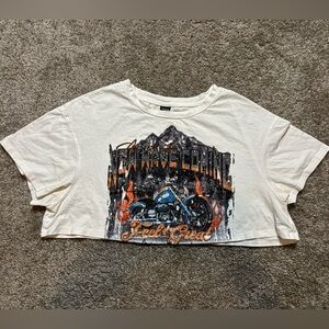 White Graphic Crop Top with Motorcycle Design